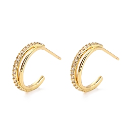 Honeyhandy Sparkling Half Hoop Cubic Zirconia Earrings, Open Hoop Earrings, C-shape Stud Earrings for Women, Cadmium Free & Lead Free, Real 18K Gold Plated, 14.5x2.5mm, Pin: 0.9mm