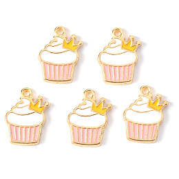 Honeyhandy Alloy Enamel Pendants, Light Gold, Cadmium Free & Lead Free, Cake, White, 17x13x2mm, Hole: 1.4mm