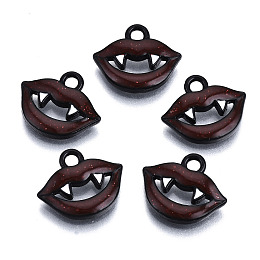 Honeyhandy Alloy Enamel Charms, Halloween, Cadmium Free & Lead Free, Lip with Teeth, Gunmetal, Coconut Brown, 11.5x14x2mm, Hole: 1.8mm