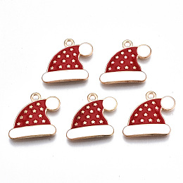 Honeyhandy Alloy Enamel Pendants, Cadmium Free & Lead Free, Christmas Hat, Light Gold, Red, 18x20x2mm, Hole: 1.6mm