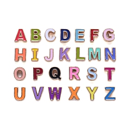 Honeyhandy Alloy Enamel Beads, Alphabet, Cadmium Free & Lead Free, Mixed Color, Light Gold, Letter A~Z, Total: 26pcs/set