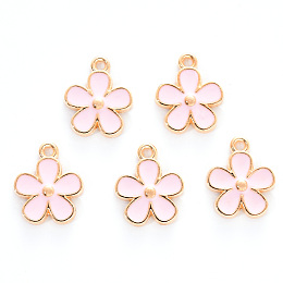 Honeyhandy Alloy Enamel Charms, Cadmium Free & Lead Free, Light Gold, Flower, Peru, 15x13x2.5mm, Hole: 1.5mm