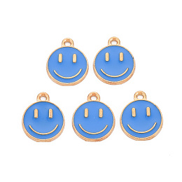 Honeyhandy Alloy Enamel Charms, Cadmium Free & Lead Free, Smiling Face, Light Gold, Royal Blue, 14.5x12x1.5mm, Hole: 1.5mm