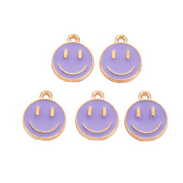 Alloy Enamel Charms, Cadmium Free & Lead Free, Smiling Face, Light Gold, Medium Purple, 14.5x12x1.5mm, Hole: 1.5mm