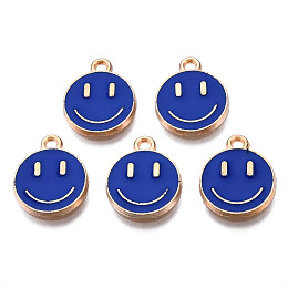 Honeyhandy Alloy Enamel Charms, Cadmium Free & Lead Free, Smiling Face, Light Gold, Dark Blue, 14.5x12x1.5mm, Hole: 1.5mm