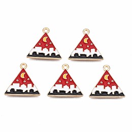 ARRICRAFT Alloy Enamel Pendants, Cadmium Free & Lead Free, Light Gold, Triangle with Moon, FireBrick, 19x20x1.5mm, Hole: 1.5mm