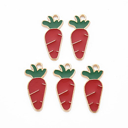 ARRICRAFT Alloy Enamel Pendants, Cadmium Free & Lead Free, Light Gold, Carrot, FireBrick, 22.5x10x1.5mm, Hole: 1.6mm