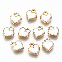 Honeyhandy Alloy Enamel Charms, Cadmium Free & Lead Free, Heart, Light Gold, White, 8.5x7.5x2mm, Hole: 1.6mm