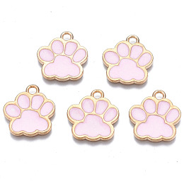 Honeyhandy Alloy Enamel Pendants, Cadmium Free & Lead Free, Dog Paw Prints, Pink, 17.5x16x1.5mm, Hole: 2mm