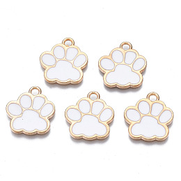 Honeyhandy Alloy Enamel Pendants, Cadmium Free & Lead Free, Dog Paw Prints, White, 17.5x16x1.5mm, Hole: 2mm