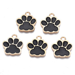 Honeyhandy Alloy Enamel Pendants, Cadmium Free & Lead Free, Dog Paw Prints, Black, 17.5x16x1.5mm, Hole: 2mm