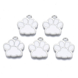 Honeyhandy Alloy Enamel Pendants, Cadmium Free & Lead Free, Dog Paw Prints, White, 17.5x16x1.5mm, Hole: 2mm