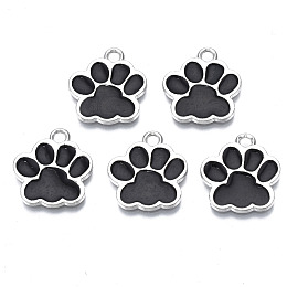 Honeyhandy Alloy Enamel Pendants, Cadmium Free & Lead Free, Dog Paw Prints, Black, 17.5x16x1.5mm, Hole: 2mm