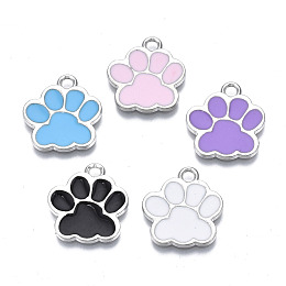 Honeyhandy Alloy Enamel Pendants, Cadmium Free & Lead Free, Dog Paw Prints, Mixed Color, 17.5x16x1.5mm, Hole: 2mm