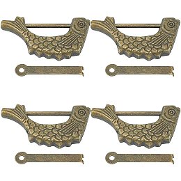 SUPERFINDINGS About 4 Sets 2.34x1.22x0.73Inch Antique Bronze Vintage Antique Lock Chinese Lock Retro Padlock Alloy Fish Shape LadLocks with Key for Wooden Drawer Jewelry Box