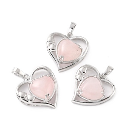 Honeyhandy Natural Rose Quartz Pendants, with Platinum Tone Brass Findings, Cadmium Free & Lead Free, Heart, Valentine's Day, 28x26x5mm, Hole: 8x5mm