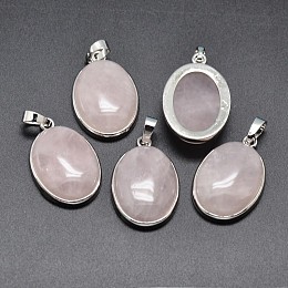 Honeyhandy Oval Platinum Plated Brass Gemstone Pendants, Cadmium Free & Lead Free, 31x20x7.5mm, Hole: 5x8mm