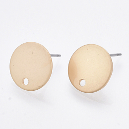 Honeyhandy Smooth Surface Iron Stud Earring Findings, Raw(Unplated) Pins, Cadmium Free & Lead Free, Flat Round, Matte Gold Color, 12.5mm, Hole: 1.6mm, Pin: 0.7mm