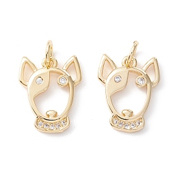 Honeyhandy Brass Micro Pave Clear Cubic Zirconia Pendants, Cadmium Free & Lead Free, Real 18K Gold Plated, Bull Terrier, Real 18K Gold Plated, 16x12x2mm, Hole: 3.5mm