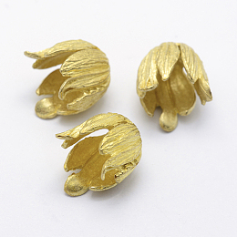 Honeyhandy Brass Bead Caps, Lead Free & Cadmium Free & Nickel Free, Flower, Raw(Unplated), 15x12.5mm, Hole: 2mm