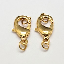 Honeyhandy Rack Plating and Vacuum Plating Brass Lobster Claw Clasps for Jewelry Necklace Bracelet Making, with Two Jump Rings, Cadmium Free & Lead Free, Golden, 10x6x3mm, Hole: 3mm