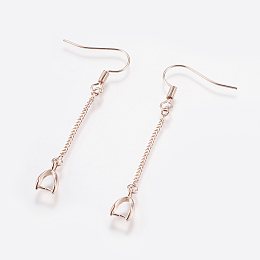 Honeyhandy Brass Earring Hooks, with Ice Pick Pinch Bails and Twisted Chains, Long-Lasting Plated, Lead Free & Cadmium Free, Rose Gold, 53x6x3mm, Pin: about 0.7mm