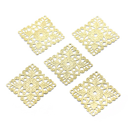 Honeyhandy Brass Filigree Joiners, Lead Free & Cadmium Free & Nickel Free, Rhombus, Raw(Unplated), 41x41x0.5mm, Hole: 3mm