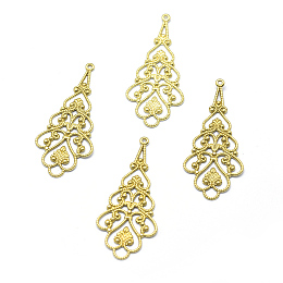 Honeyhandy Brass Filigree Pendants, Lead Free & Cadmium Free & Nickel Free, Raw(Unplated), 41x18x1mm, Hole: 1mm