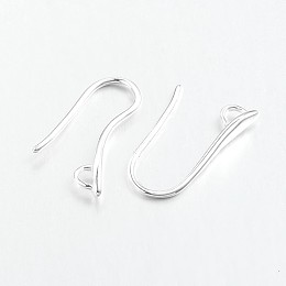 Honeyhandy Brass Earring Hooks for Earring Designs, Ear Wire, with Horizontal Loop, Lead Free & Cadmium Free, Silver Color Plated, 20.5x8.5x2.5mm, Hole: 2mm, Pin: 1mm