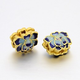 Honeyhandy Rack Plating Brass Enamel Flower Beads, Cadmium Free & Lead Free, Golden, 11x14x9mm, Hole: 3mm