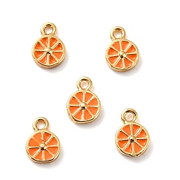 ARRICRAFT Brass Enamel Pendants, Long-Lasting Plated, Cadmium Free & Lead Free, Real 18K Gold Plated, Lemon Slice, Dark Orange, 7x4.5x1.5mm, Hole: 1mm