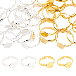 Adjustable Brass Ring Components, Pad Ring Findings, For Jewelry Making, Adjustable, Lead Free and Cadmium Free, Golden & Silver,  nner Diameter: 17mm, Tray: 8mm, 2 colors, 20pcs/color, 40pcs/box