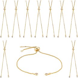 SUNNYCLUE 1 Box 10Pcs Brass Slider Chain 9" Adjustable Slider Chain Bracelet Round Box Chain Slider Extender Chains with Rhinestone Ball Ends for Women