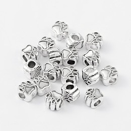 Honeyhandy Tibetan Style European Beads, Cadmium Free & Lead Free, Paw Print, Antique Silver, 11x11x8mm, Hole: 5mm