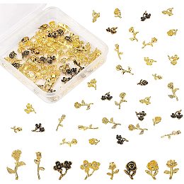 OLYCRAFT 120pcs Flower Themed Resin Filler Alloy Resin Filling Accessories Metal Nail Studs Nail Charms Rose Filler Charms for Resin Jewelry Making - 6 Styles