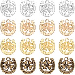 CHGCRAFT 80pcs 4 Colors Alloy Four Leaf Clover Charms U-Shaped Bracelet Necklace Pendants Charms for Earrings Necklace Crafts Making 0.6x0.63x0.08inch