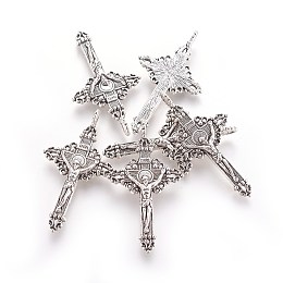 Honeyhandy Tibetan Style Alloy Pendants, Cadmium Free & Lead Free, Easter, Crucifix Cross Charms, Antique Silver, 50x28x3mm