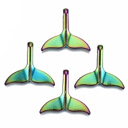 Honeyhandy Alloy Pendants, Cadmium Free & Lead Free, Mermaid Tail Shape, Rainbow Color, 29x32x8mm, Hole: 5mm