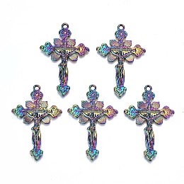 Honeyhandy Alloy Pendants, Cadmium Free & Lead Free, Cross with Jesus, Rainbow Color, 45x29x4mm, Hole: 2mm