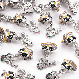 ARRICRAFT Alloy Enamel Dangle European Beads, Large Hole Beads, Cadmium Free & Lead Free, Platinum, Skull with Guitar, Yellow, 27mm, Hole: 4mm