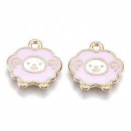 Honeyhandy Alloy Enamel Charms, Cadmium Free & Lead Free, Sheep, Light Gold, Pink, 14x14x1mm, Hole: 1.5mm