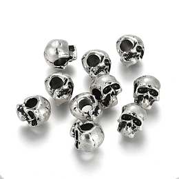 Honeyhandy Tibetan Style Alloy European Beads, Large Hole Pendants, Cadmium Free & Lead Free, Skull, Antique Silver, 13x10x11mm, Hole: 5mm