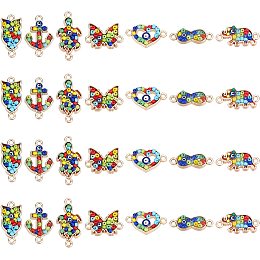 PandaHall Elite 28pcs Colorful Enamel Rhinestone Link, 7 Styles Alloy Enamel Seed Beads Charms Heart Infinity Symbol Evil Eye Owl Tortoise Anchor Charms Links for Jewelry Making Hair Accessory, 0.4~1"