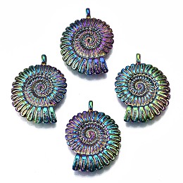 Honeyhandy Rainbow Color Alloy Pendants, Cadmium Free & Lead Free, Spiral Shell, 36x27x7mm, Hole: 2.5mm