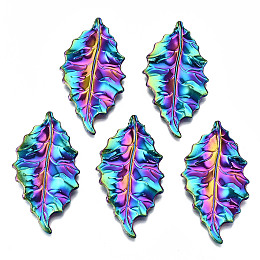 Honeyhandy Rainbow Color Alloy Pendants, Cadmium Free & Lead Free, Leaf, 47x26x3.5mm, Hole: 1.8mm