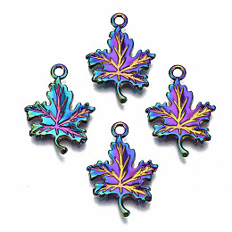 Honeyhandy Rainbow Color Alloy Pendants, Cadmium Free & Lead Free, Maple Leaf, 23x16.5x1.5mm, Hole: 2mm