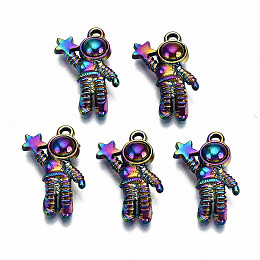 Honeyhandy Rainbow Color Alloy Pendants, Cadmium Free & Lead Free, Spaceman, 19.5x13.5x5mm, Hole: 1.4mm