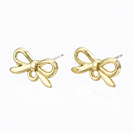 Honeyhandy Alloy Stud Earring Findings, with Loop and Steel Pin, Bowknot, Cadmium Free & Lead Free, Light Gold, 8x14mm, Hole: 1.4mm, Pin: 0.7mm