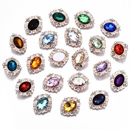 ARRICRAFT Alloy Acrylic Rhinestone Shank Buttons, with Rhinestone, Faceted, Oval, Mixed Color, 31~32x27.5x9mm, Hole: 1.5mm