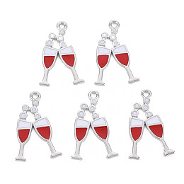 ARRICRAFT Alloy Enamel Pendants, Cadmium Free & Lead Free, Goblet, Red, 28x18x1.5mm, Hole: 2mm